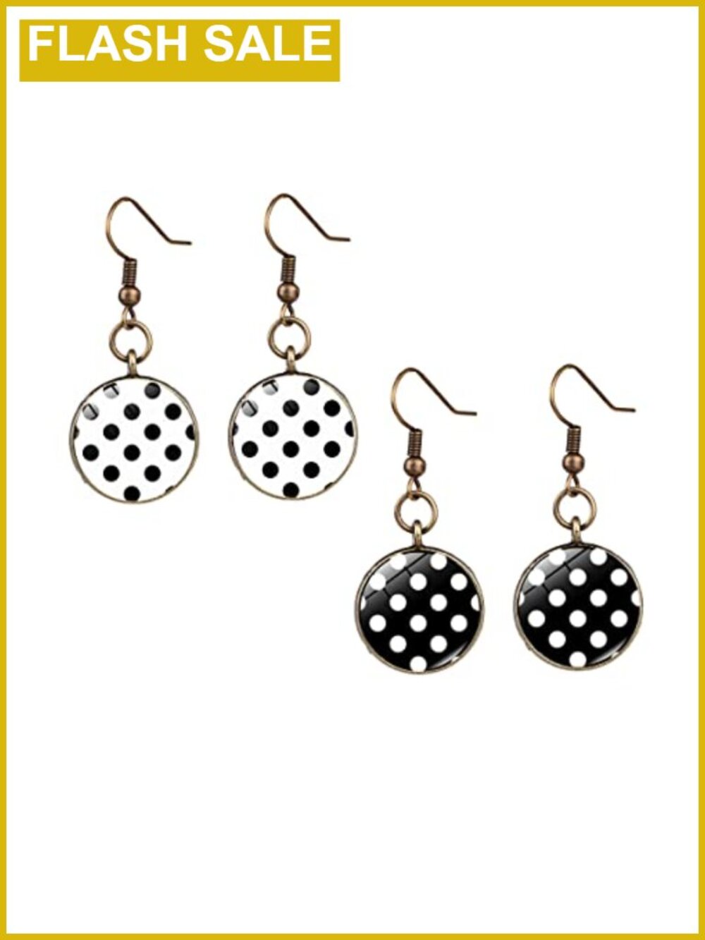 Dainty Glass Convex Dangle Earrings Zinc Alloy French Wire 2 Pairs